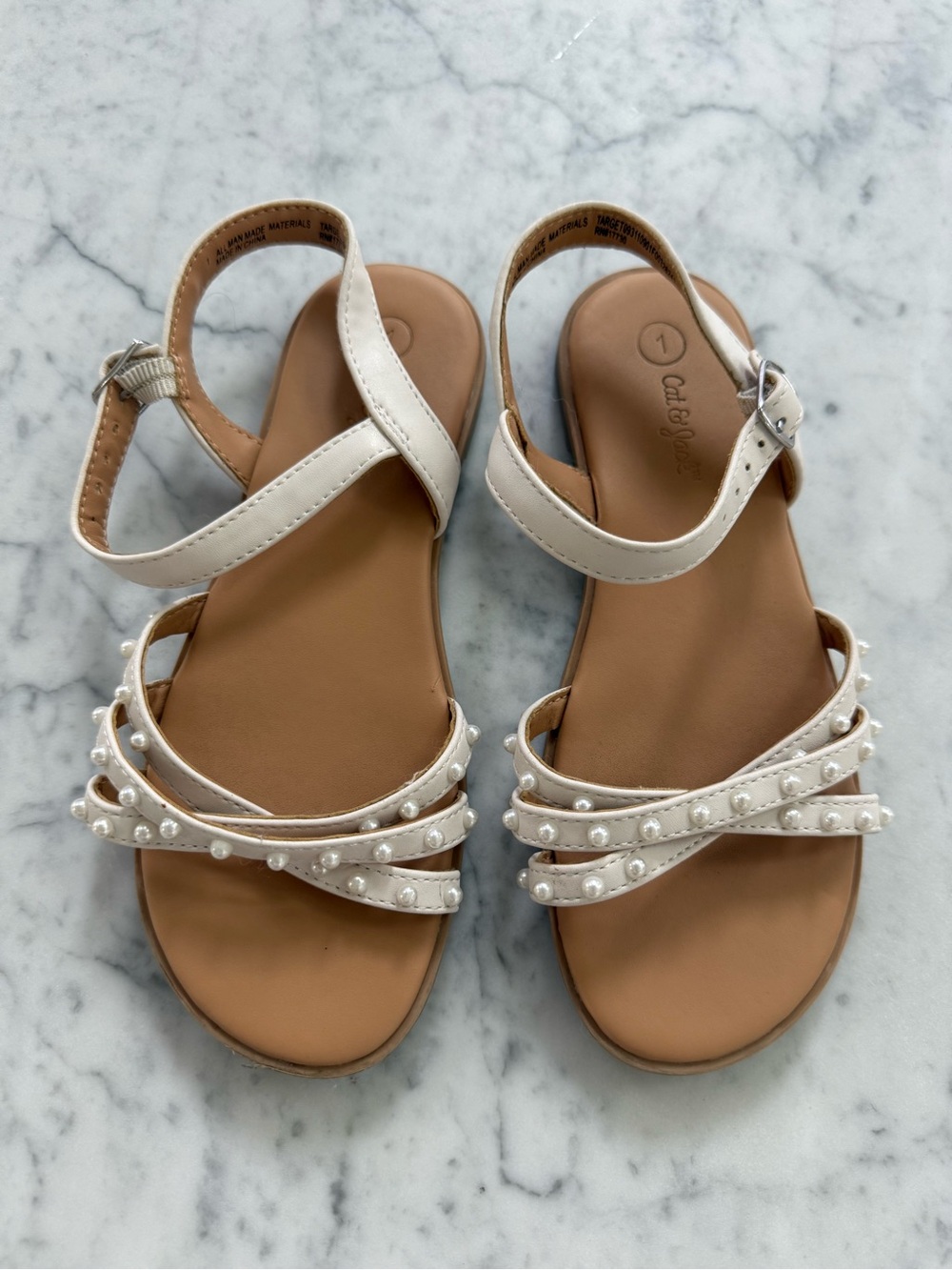 Cat & Jack Ivory Pearl-Strap Women's Sandals